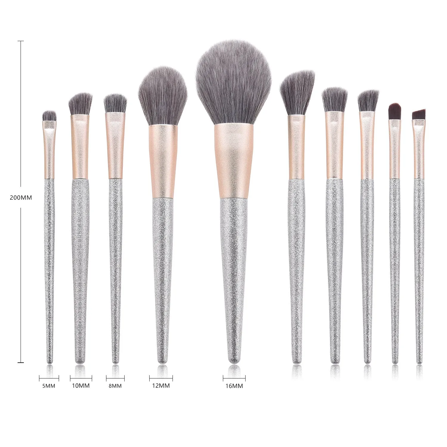 10 Piece Silver Shimmer Pro Sleek Brush Set - MQO 25 pcs