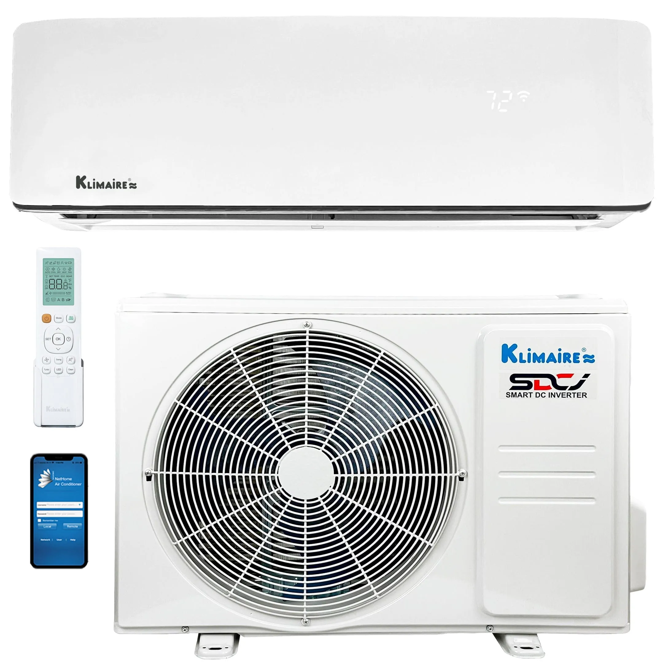 18,000 Btu Klimaire 19 SEER2 220V Wall-mounted Ductless Mini-split Air Conditioner Heat Pump WiFi works with Alexa®