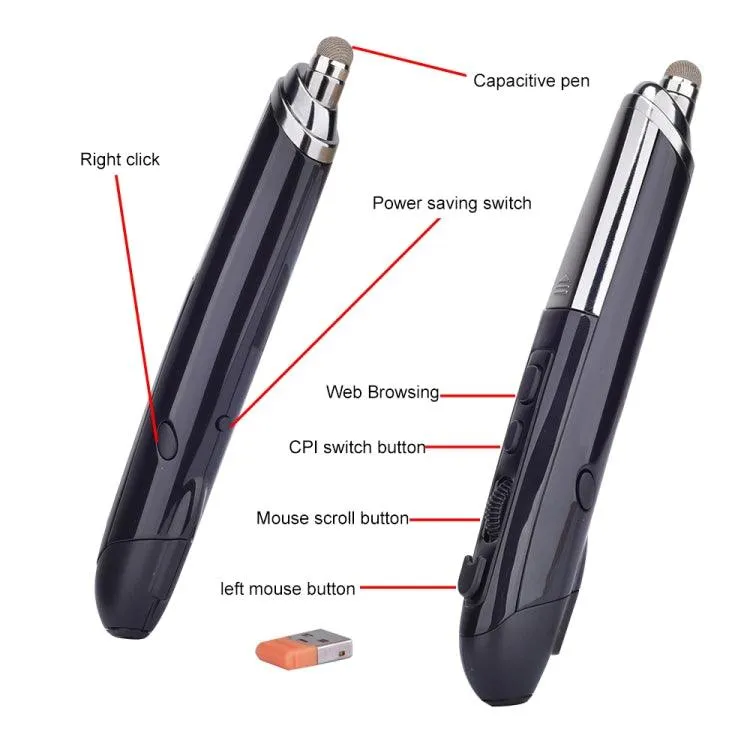 6-Button Wireless Optical Mouse with Stylus and Laser Functionality