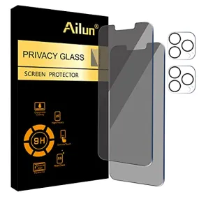 Ailun 2Pack Privacy Screen Protector for iPhone 13 Pro Max [6.7 inch]   2 Pack Camera Lens Protector, Anti Spy Private Tempered Glass Film, [9H Hardness] - HD [Black][4 Pack]