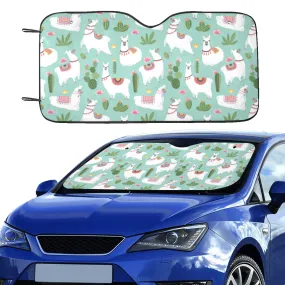 Alpaca Cactus Windshield Sun Shade, Green Plants Car Accessories Banner Auto Cover Protector Window Visor Screen Decor 55" x 29.53"