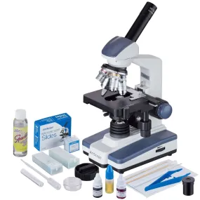 AmScope ME620 Series Monocular Compound Microscope 40X-2500X Magnification with LED, Slide Making Kit and 3MP Digital Eyepiece