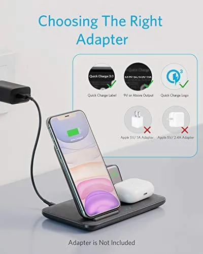 Anker Wireless Charging Station for Apple Products, PowerWave 3 in 1 Qi-Certified Stand for Apple iWatch, iPhone 12, 12 Mini, 12 Pro, SE, AirPods Pro (Watch Charging Cable & AC Adapter Not Included