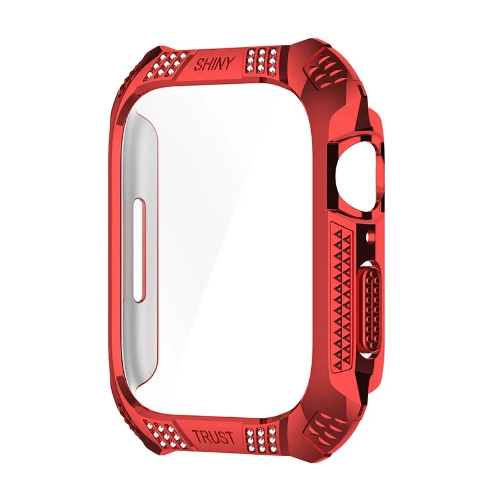 Apple Watch (41mm) rhinestone protective cover with tempered glass - Red