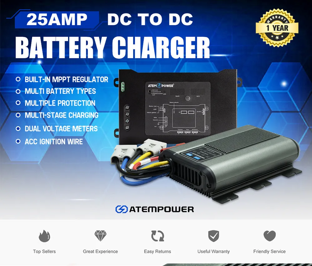 Atem Power 12V 25A DC to DC Battery Charger Dual Battery System Kit   Smart Hub