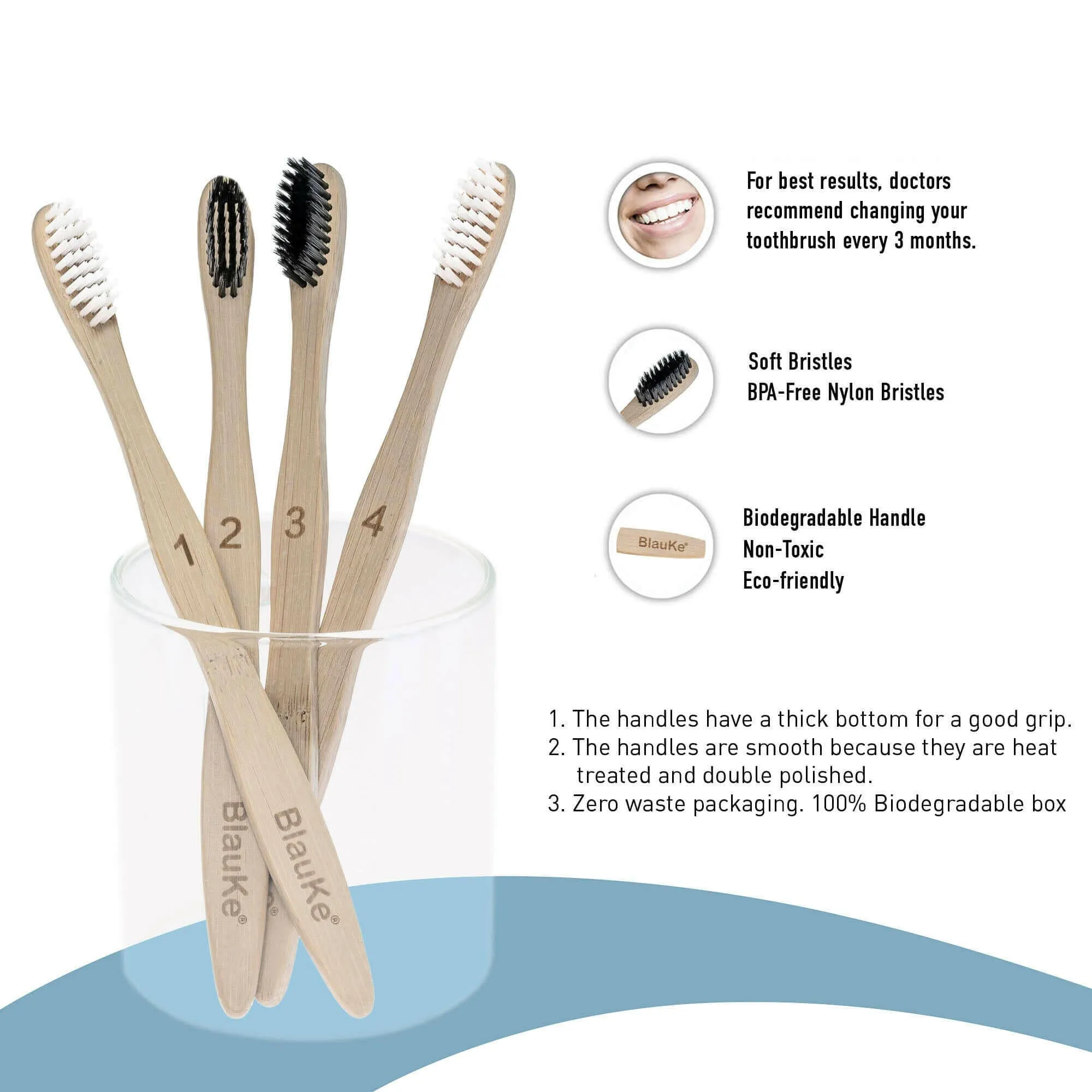 Bamboo Toothbrush Set 4-Pack - Bamboo Toothbrushes with Soft Bristles