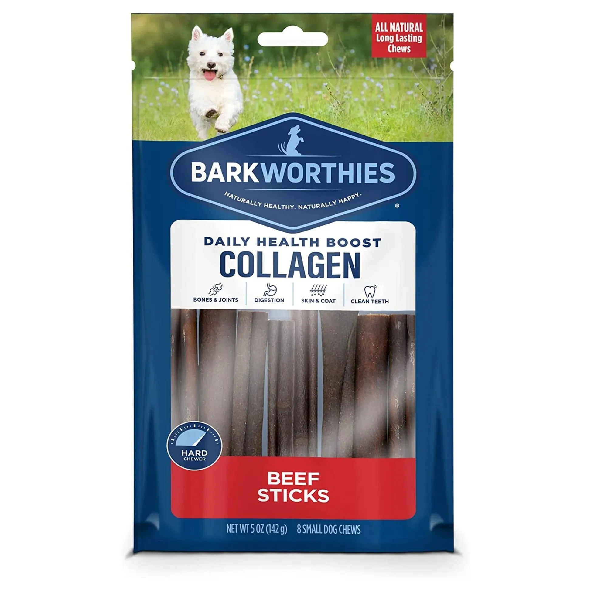 Barkworthies 6 Inch Collagen Plain Stick For Dogs 8 Pack