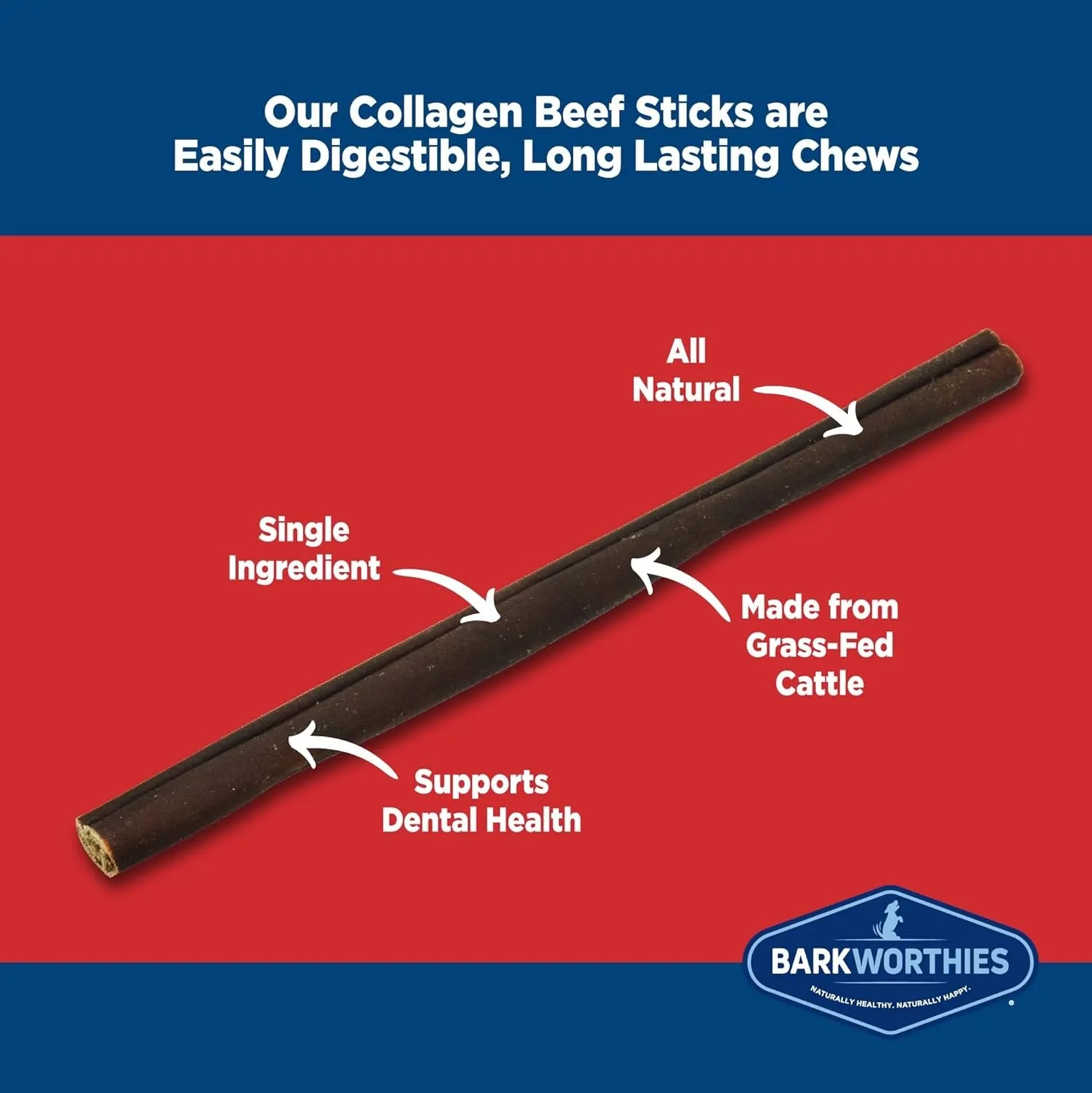 Barkworthies 6 Inch Collagen Plain Stick For Dogs 8 Pack