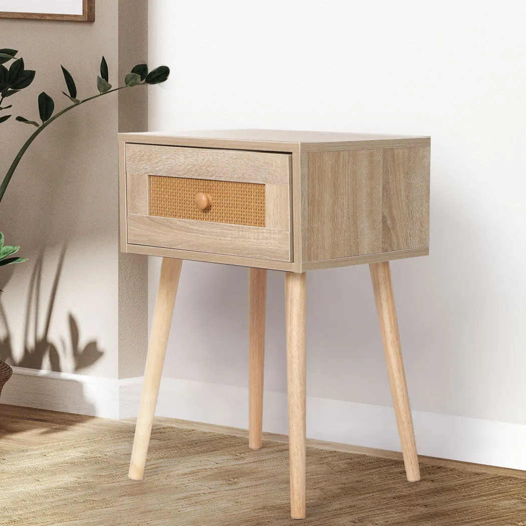 Bedside Tables Rattan Wood Drawers Nightstand Storage Cabinet Bedroom