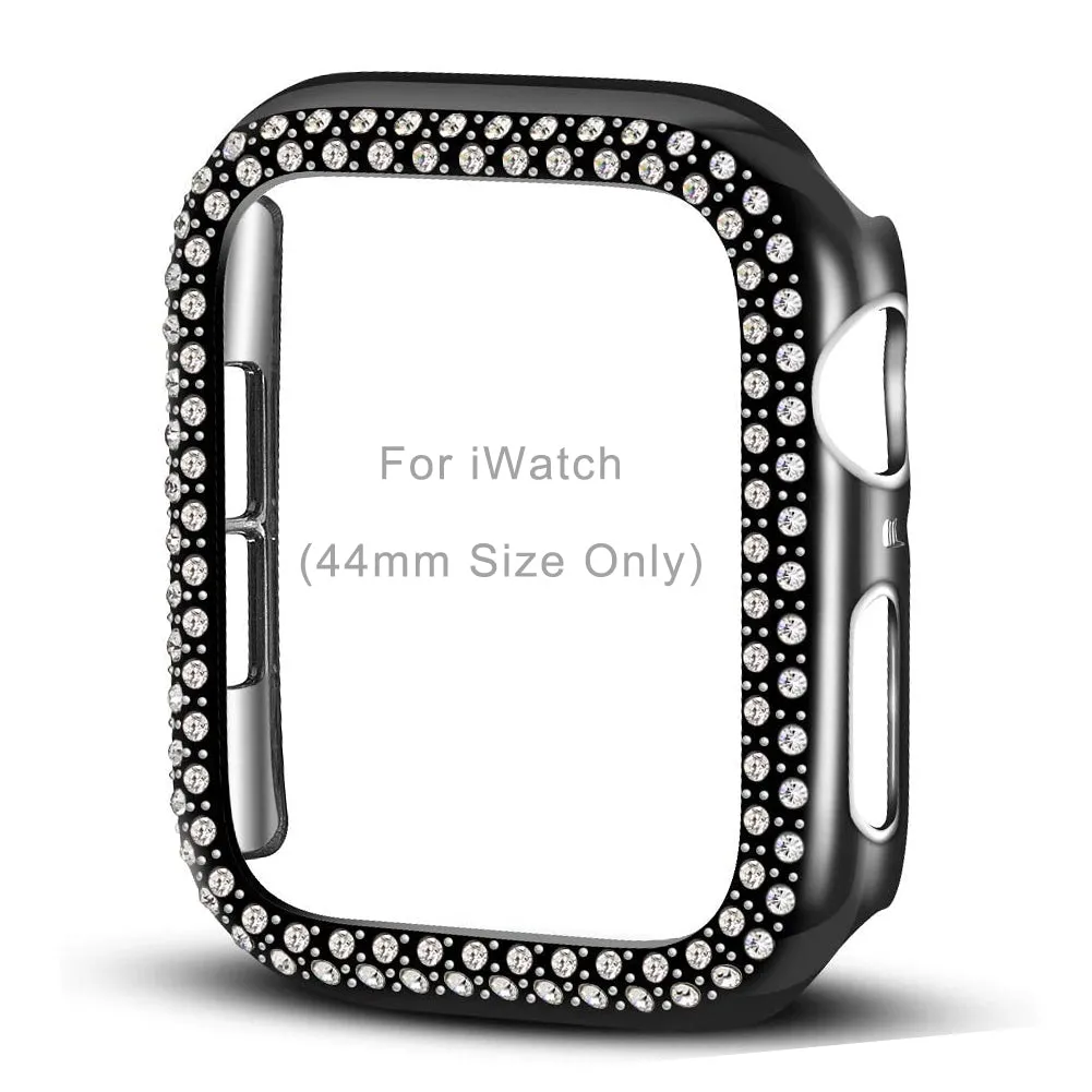 Bling Diamond Hard Pc Case Cover for Apple iWatch 44mm- Black