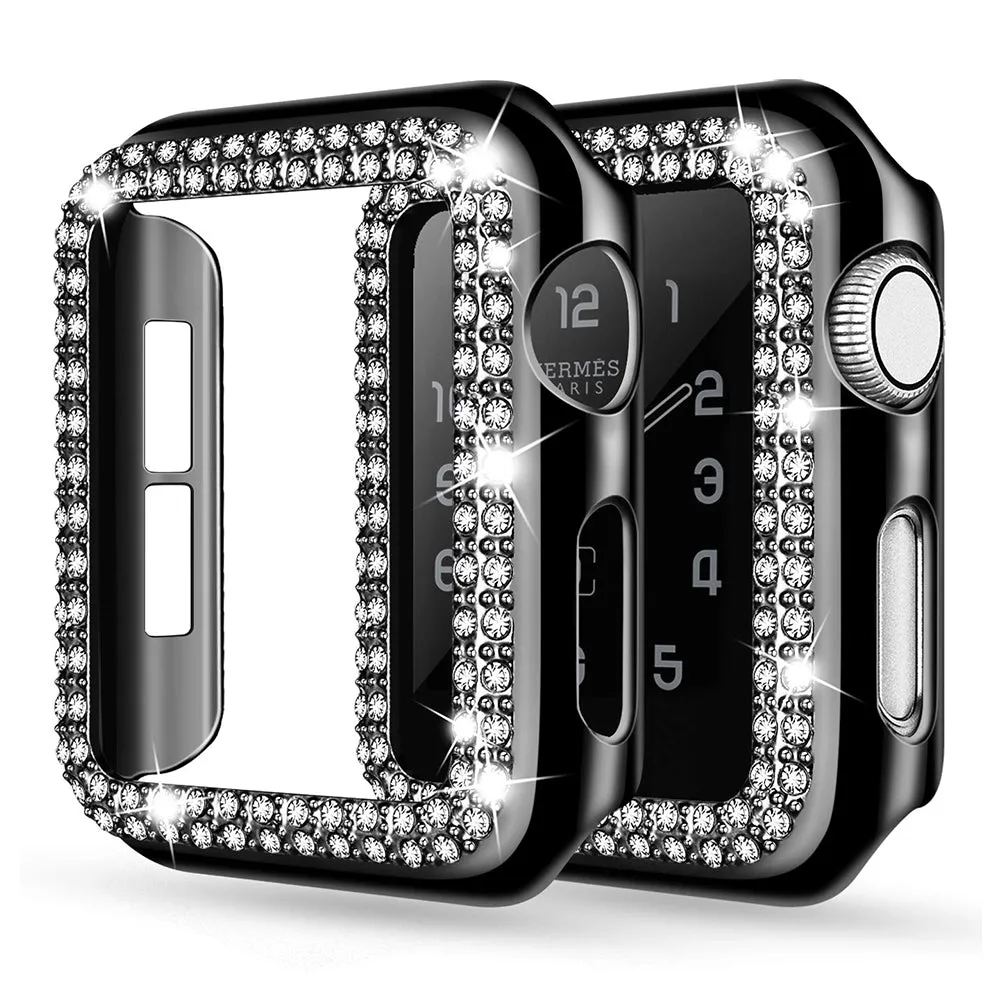 Bling Diamond Hard Pc Case Cover for Apple iWatch 44mm- Black