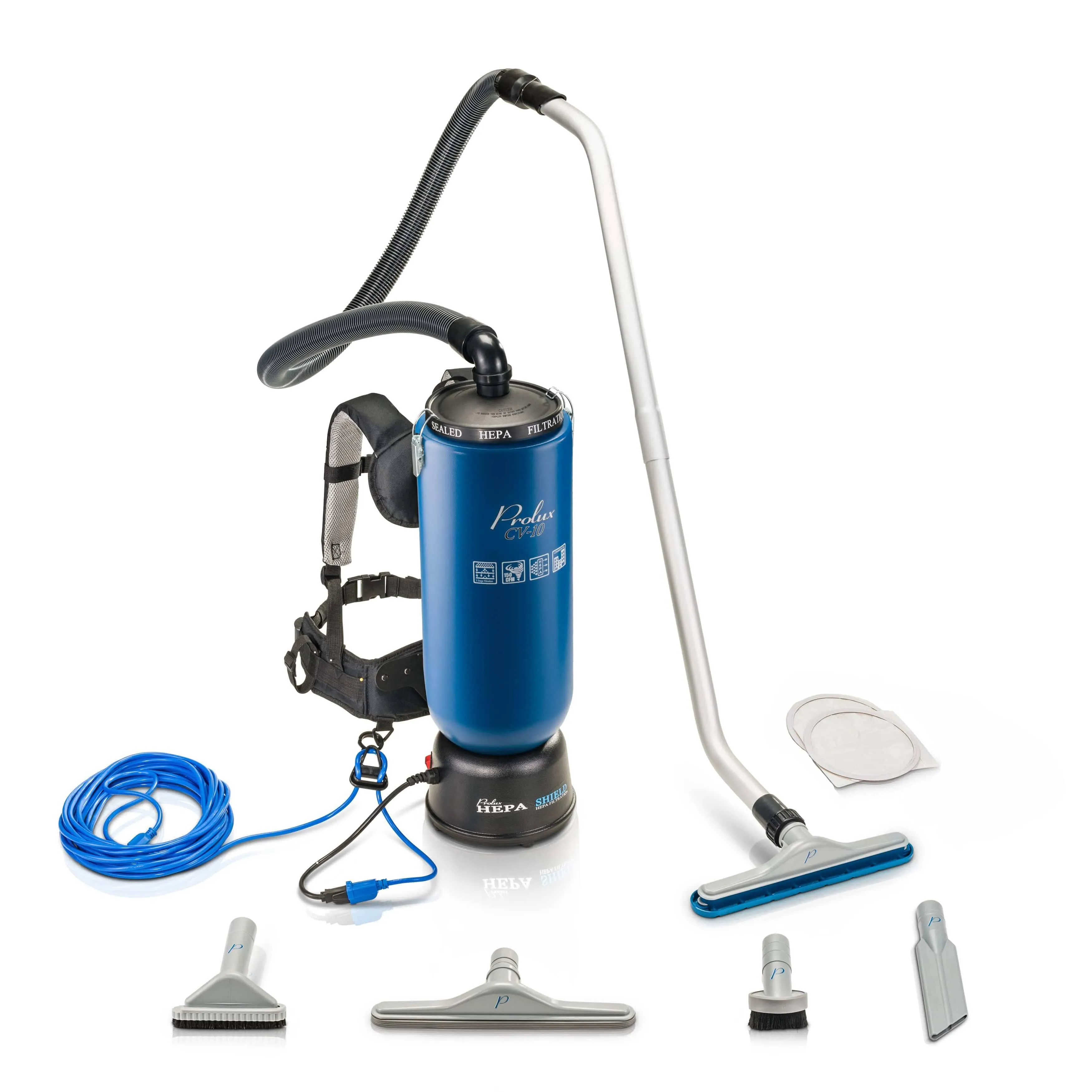 Blue Prolux 10 Quart Commercial Backpack Vacuum with 5 year warranty