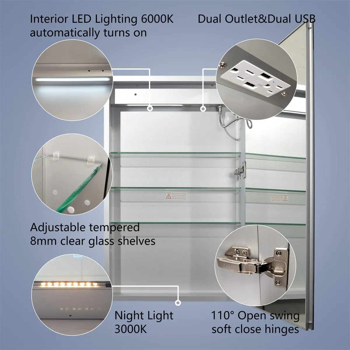 Boost-M2 52" W x 32" H Combination Medicine Cabinet with Mirror led Lighted Medicine Cabinet