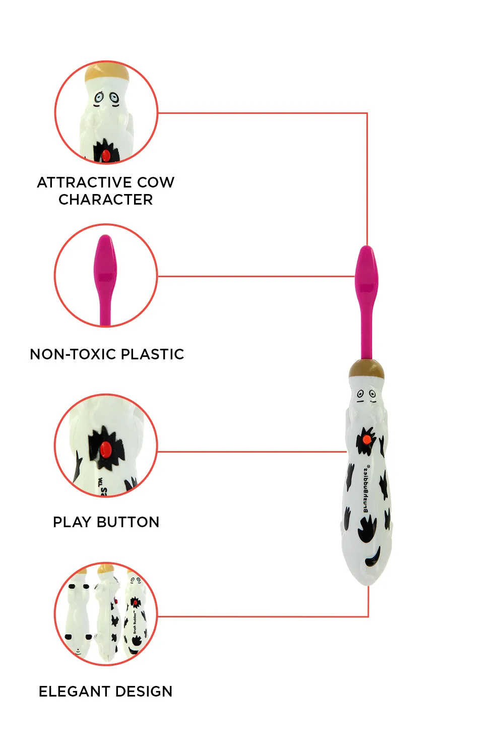 Brush Buddies Talkin Moo Reece (Cow)Toothbrush -Pink