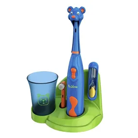 Brusheez® Kids’ Electric Toothbrush Set - Safe & Effective for Ages 3  - Parent Tested & Approved with Gentle Bristles, 2 Brush Heads, Rinse Cup, 2-Minute Timer, & Storage Base (Buddy The Bear)