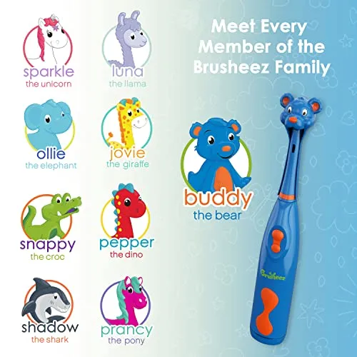 Brusheez® Kids’ Electric Toothbrush Set - Safe & Effective for Ages 3  - Parent Tested & Approved with Gentle Bristles, 2 Brush Heads, Rinse Cup, 2-Minute Timer, & Storage Base (Buddy The Bear)