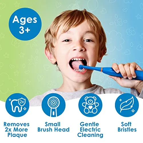 Brusheez® Kids’ Electric Toothbrush Set - Safe & Effective for Ages 3  - Parent Tested & Approved with Gentle Bristles, 2 Brush Heads, Rinse Cup, 2-Minute Timer, & Storage Base (Buddy The Bear)