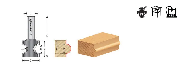 Bullnose Router Bit | 5⁄64 Radius x 17⁄32 Dia x 1⁄2 x 1⁄2"Shank | 51550 | 738685155509