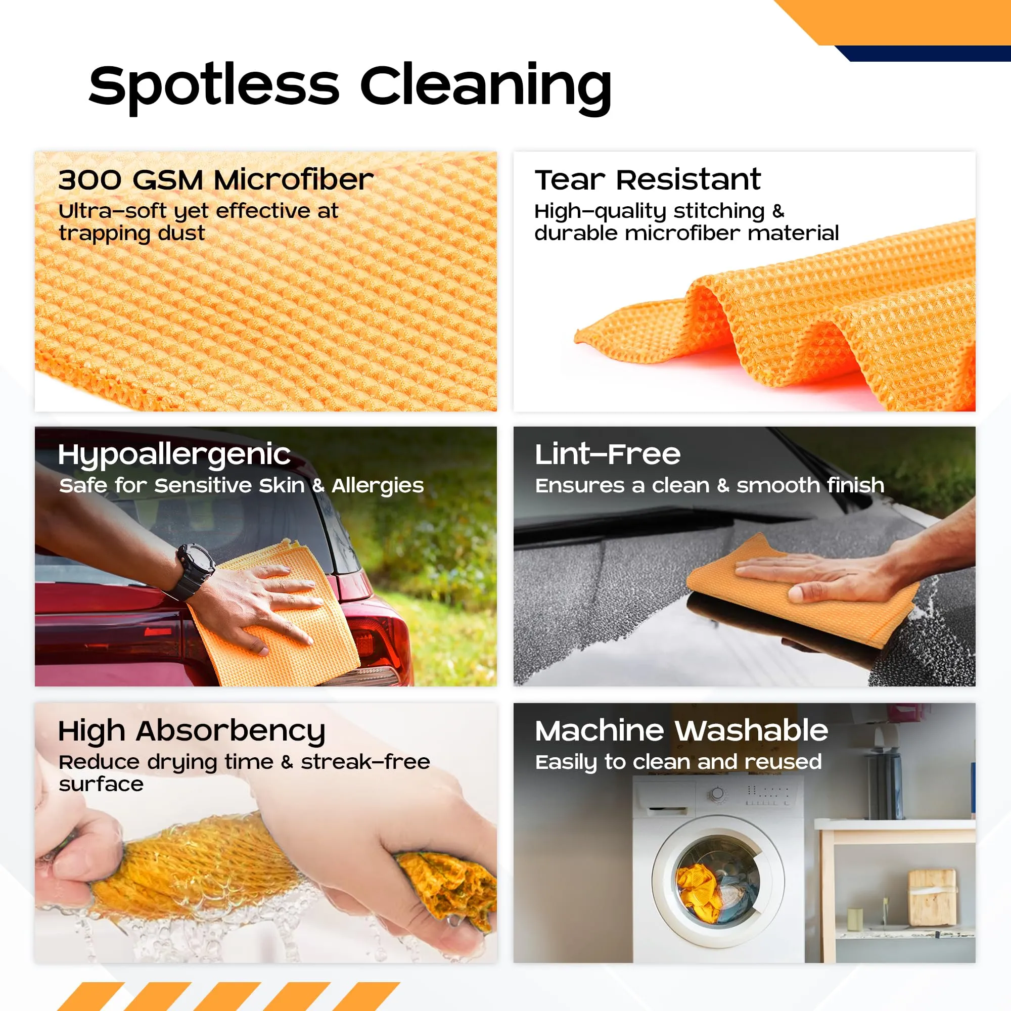 CARBINIC Waffle Microfiber Cleaning Cloth | Super Absorbent Cleaning Accessories | Multipurpose Cleaning Duster for Interior & Exterior Care | Car Bike Cleaning Kit | Pack of 1, Orange