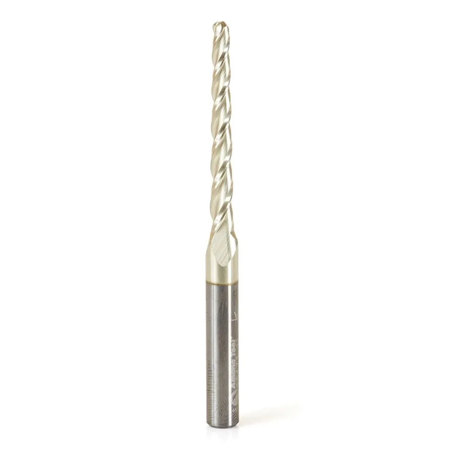 Carving Tapered Ball Nose CNC Router Bit | 1° x 3.2 Dia x 1.6 Radius x 38 x 6 Shank x 75mm Long | 46474 | 738685464748