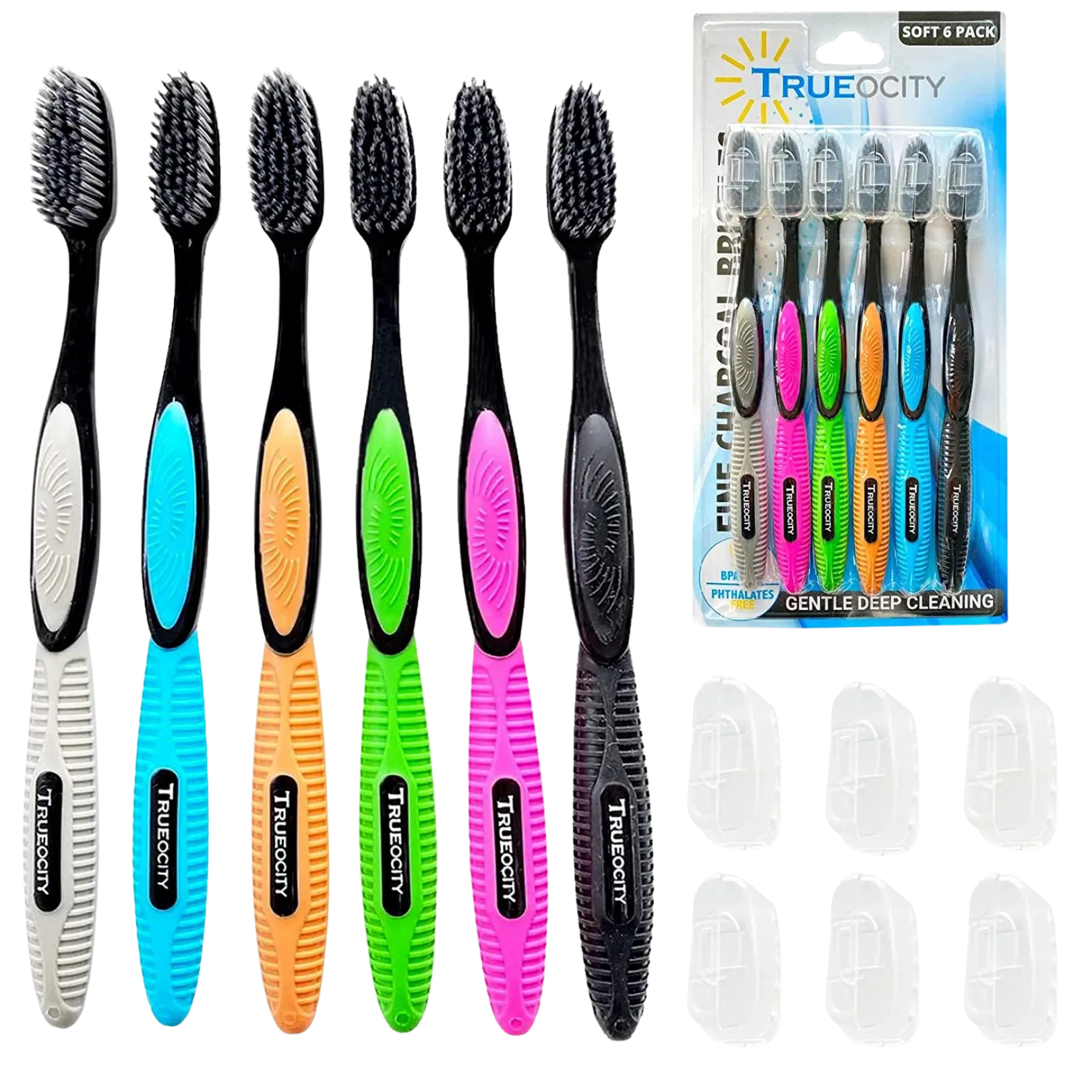 Charcoal Toothbrush, Natural Teeth Whitening Solution - 6 Pack