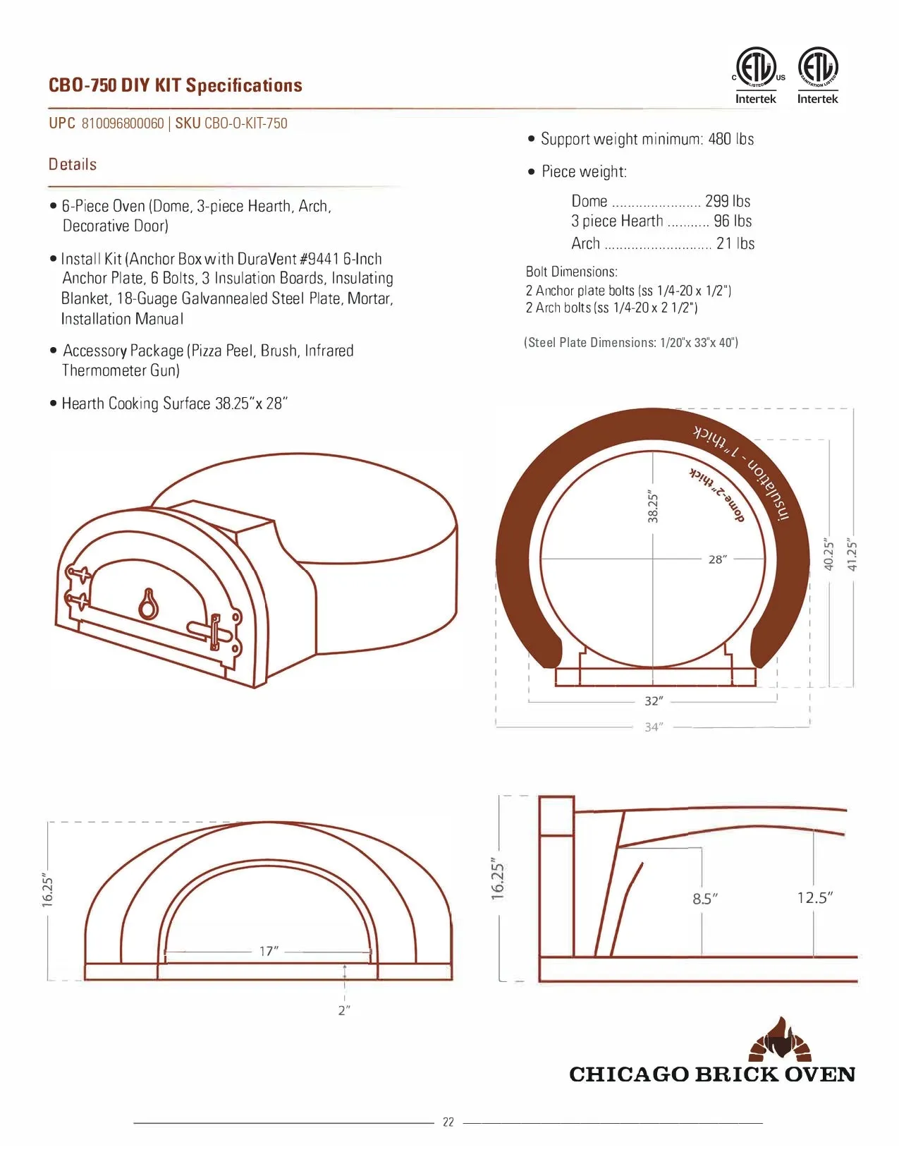 Chicago Brick Oven CBO-O-KIT-750 DIY Kit - Wood Fire Pizza Oven