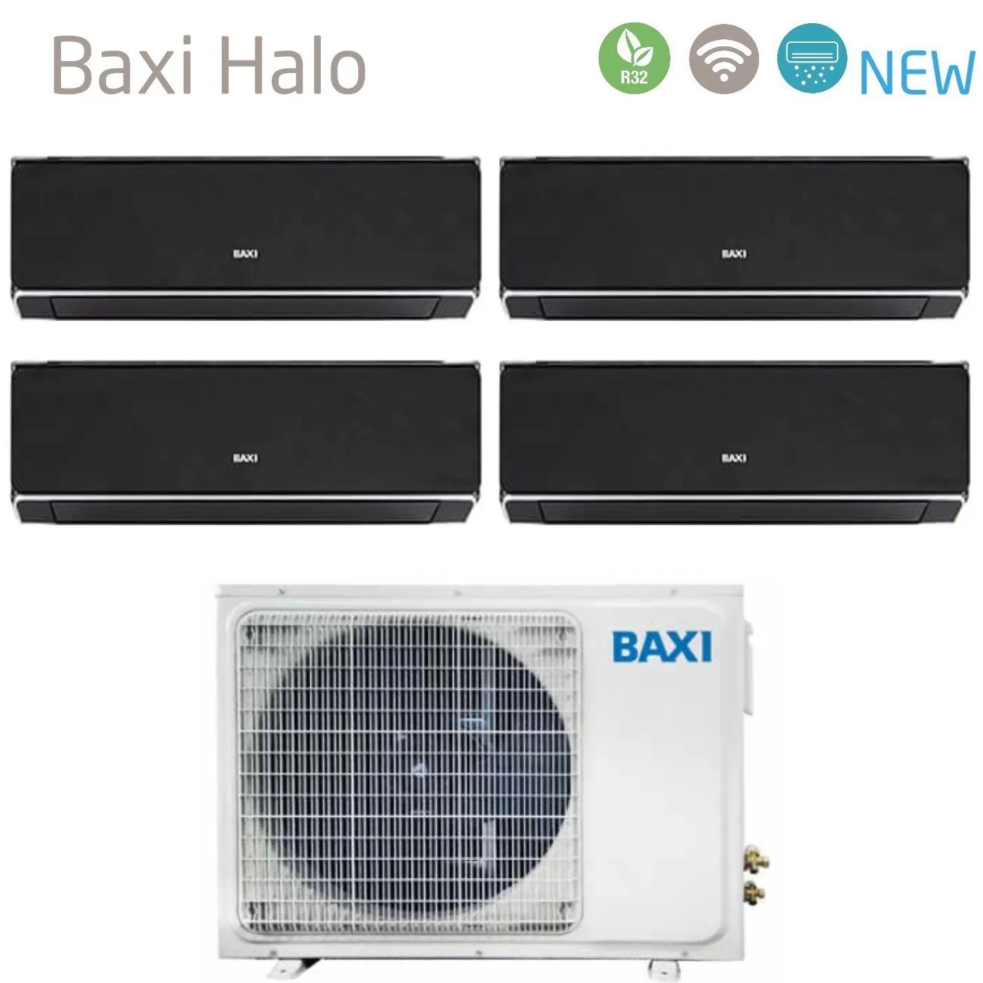 Climatizzatore Condizionatore Baxi Quadri Split Inverter Serie HALO NERO 9 9 9 12 con LSGT100-4M R-32 Wi-Fi Integrato 9000 9000 9000 12000