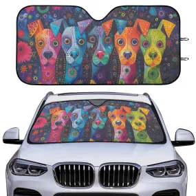 Colorful Whimsical Dog Art Car Sun Shade