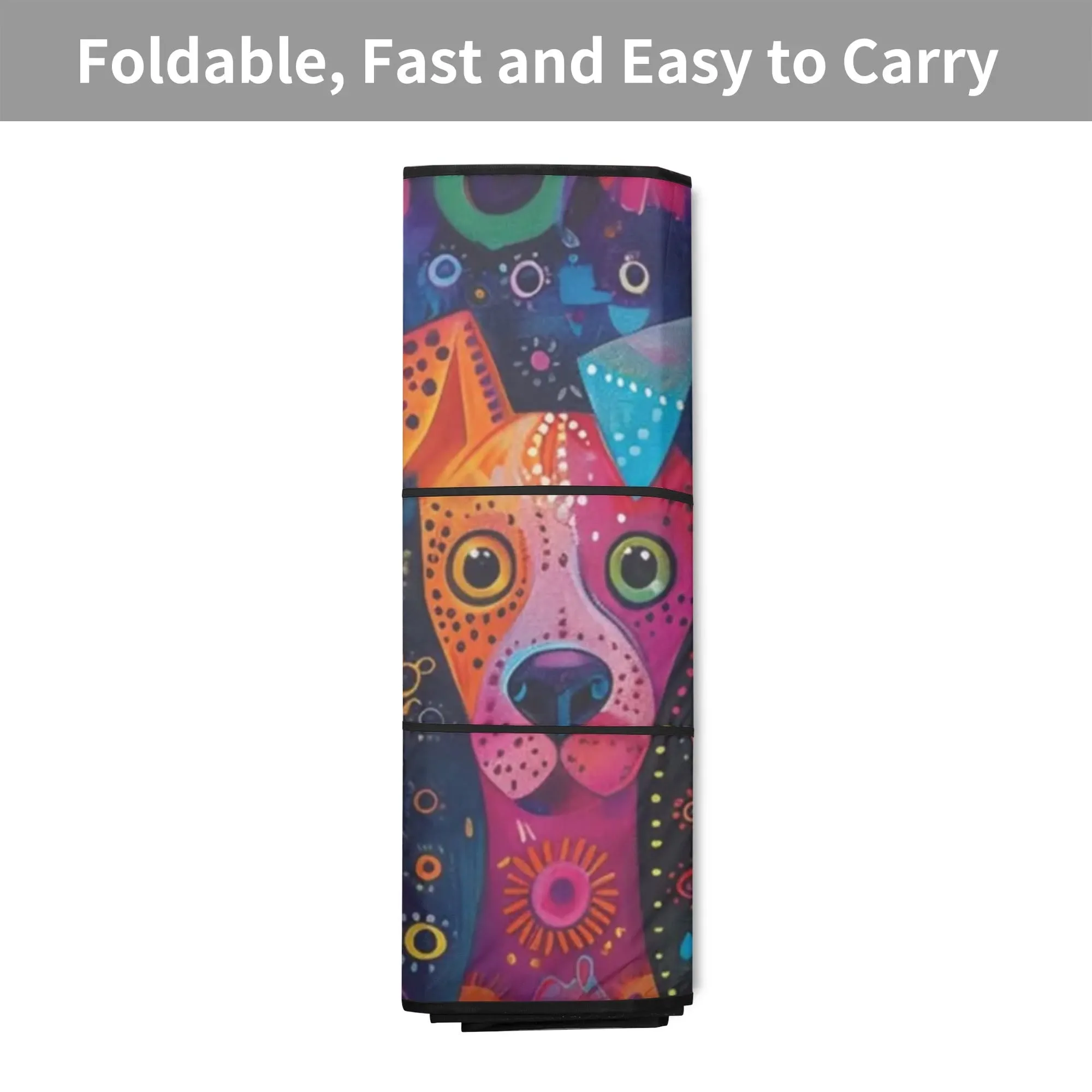 Colorful Whimsical Dog Art Car Sun Shade