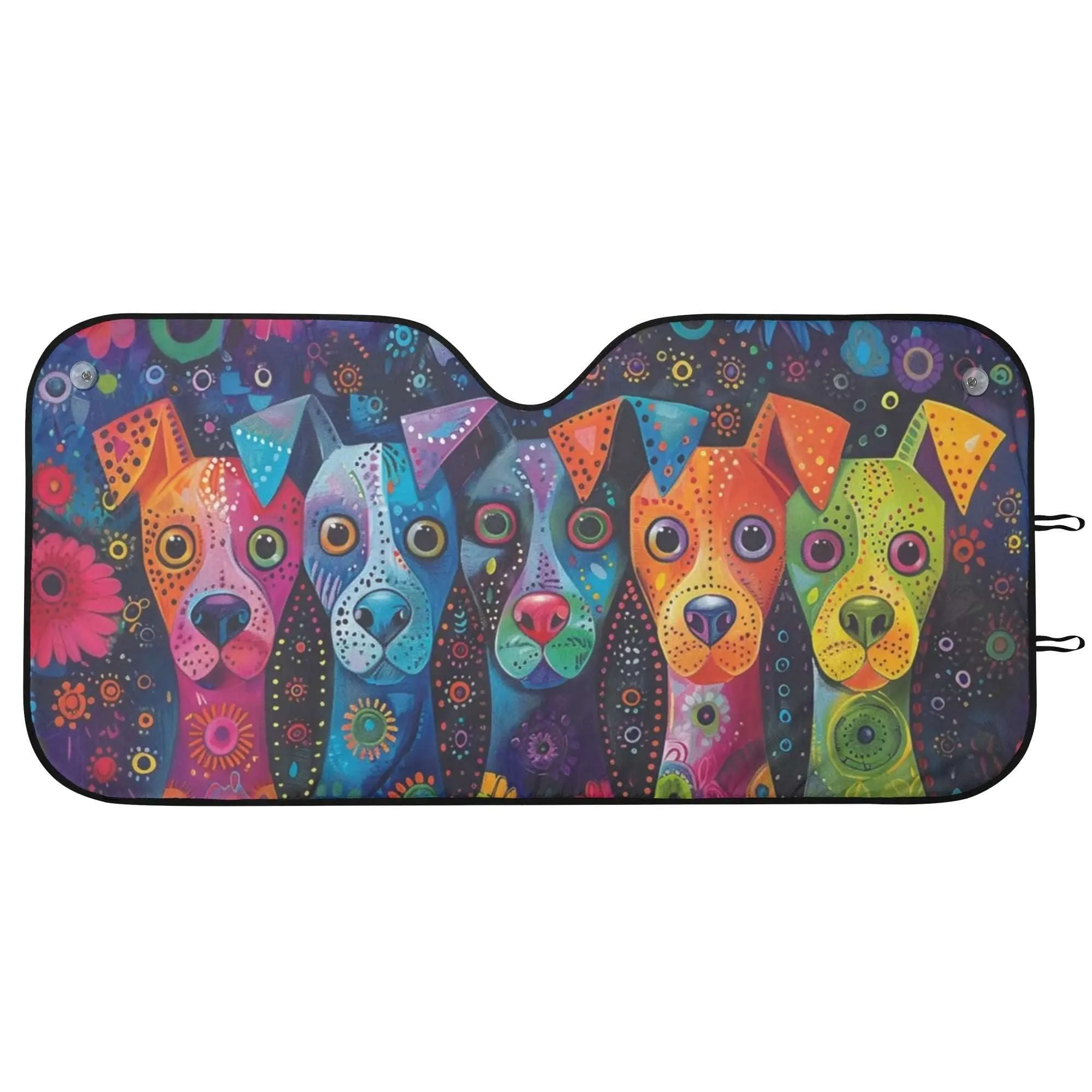 Colorful Whimsical Dog Art Car Sun Shade