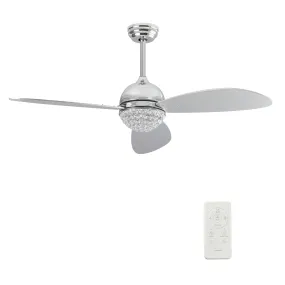 COREN 52 inch 3-Blade Crystal Chandelier Smart Ceiling Fan with LED Light Kit & Remote - Silver/Silver