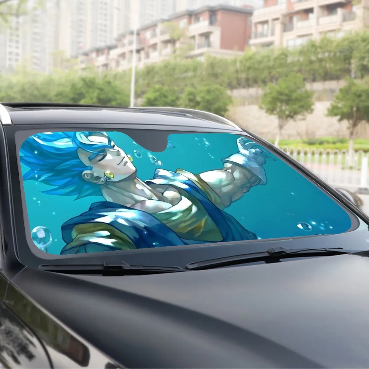 DBZ Relax Gogeta Ocean Blue Saiyan SSGSS Dope Design Windshield Sunshade