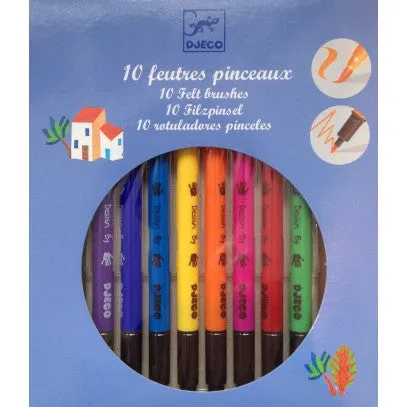 Djeco 10 Felt Tip Colouring Brush Pens - Classic Colours