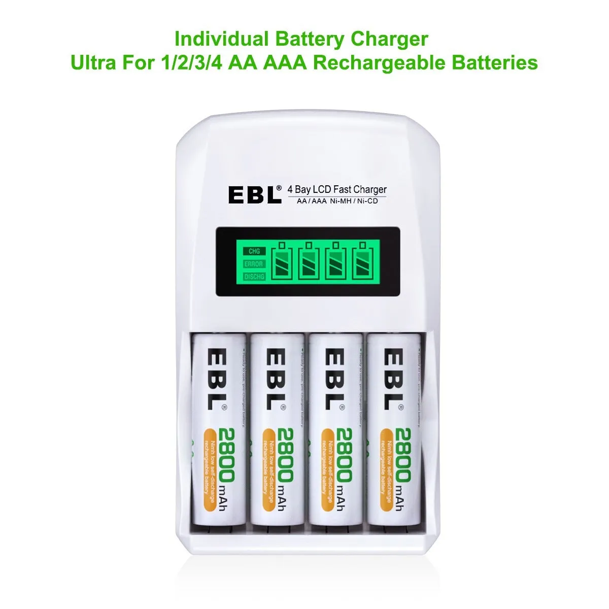 EBL Rechargeable AA AAA Batteries with 907 Individual Battery Charger