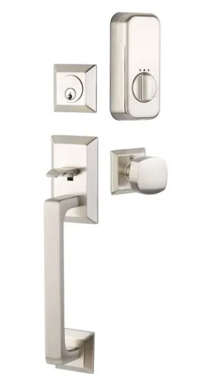 Emtek Single Cylinder Transitional Heritage Sectional Handleset EMPowered Motorized Smart Lock Upgrade With Select L-Square Knurled Lever