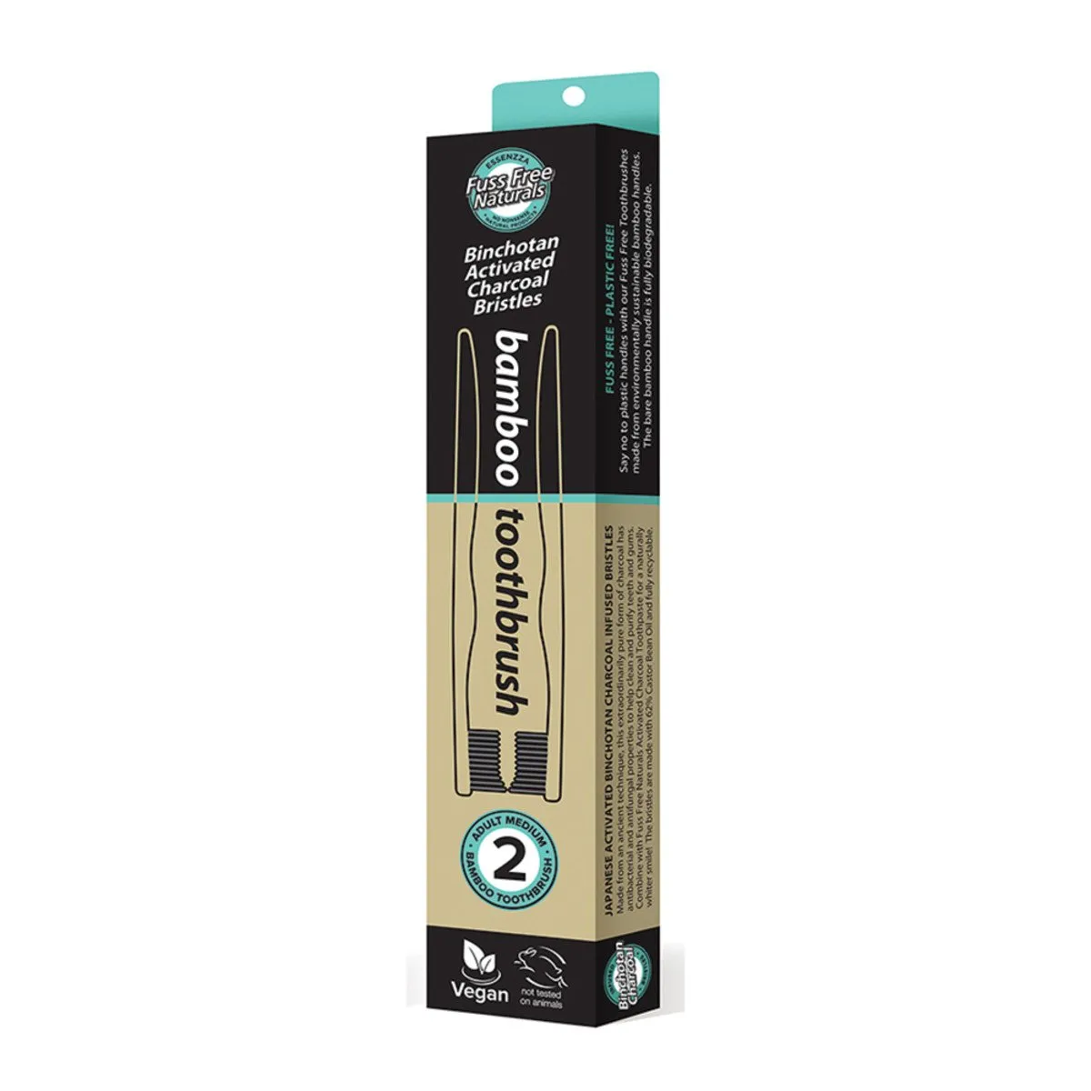 Essenzza Fuss Free Naturals Bamboo Activated Charcoal Medium Toothbrush 2