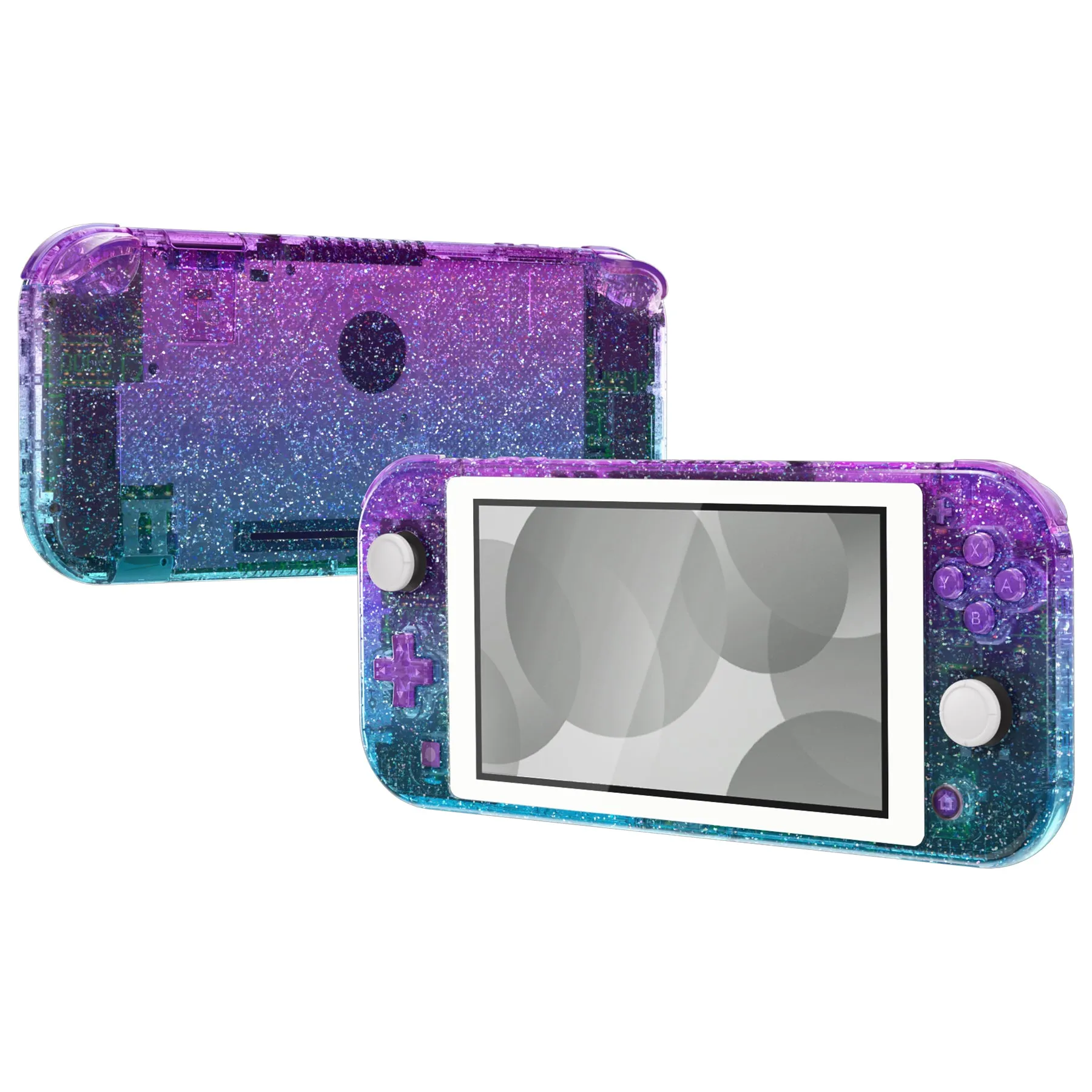 eXtremeRate Glitter Gradient Translucent Bluebell & Blue DIY Replacement Shell for Nintendo Switch Lite, NSL Handheld Controller Housing with Screen Protector, Custom Case Cover for Nintendo Switch Lite - DLP322