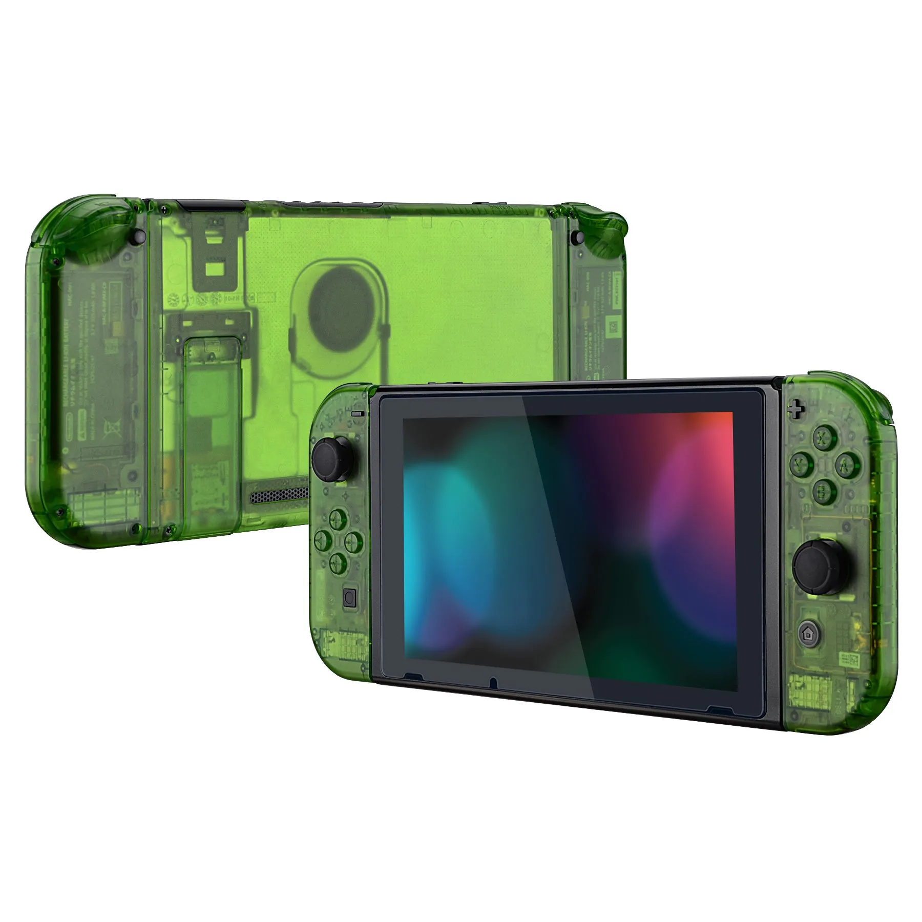 eXtremeRate Transparent Clear Green Back Plate for NS Switch Console, NS Joycon Handheld Controller Housing with Full Set Buttons, DIY Replacement Shell for NS Switch - QM503