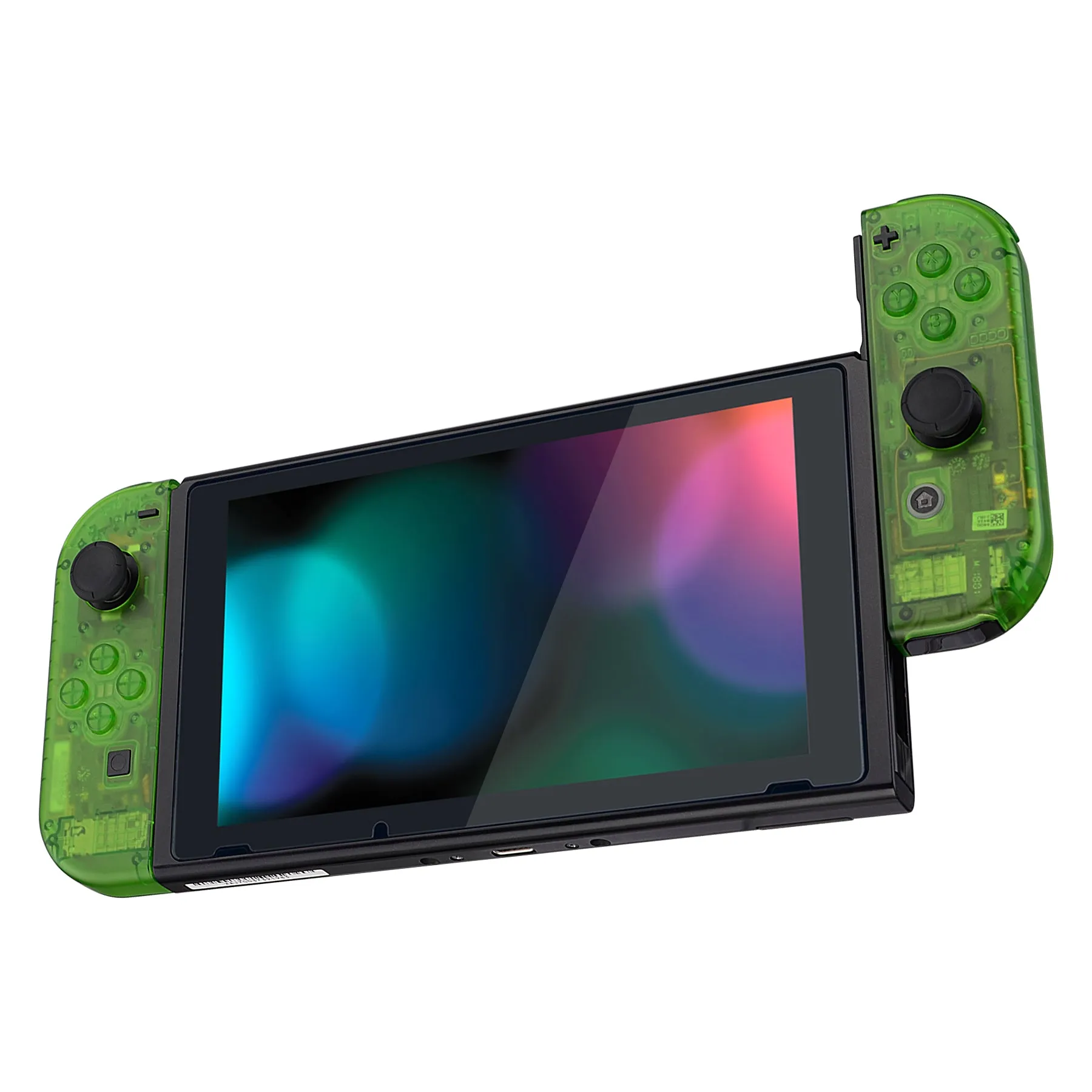 eXtremeRate Transparent Clear Green Back Plate for NS Switch Console, NS Joycon Handheld Controller Housing with Full Set Buttons, DIY Replacement Shell for NS Switch - QM503