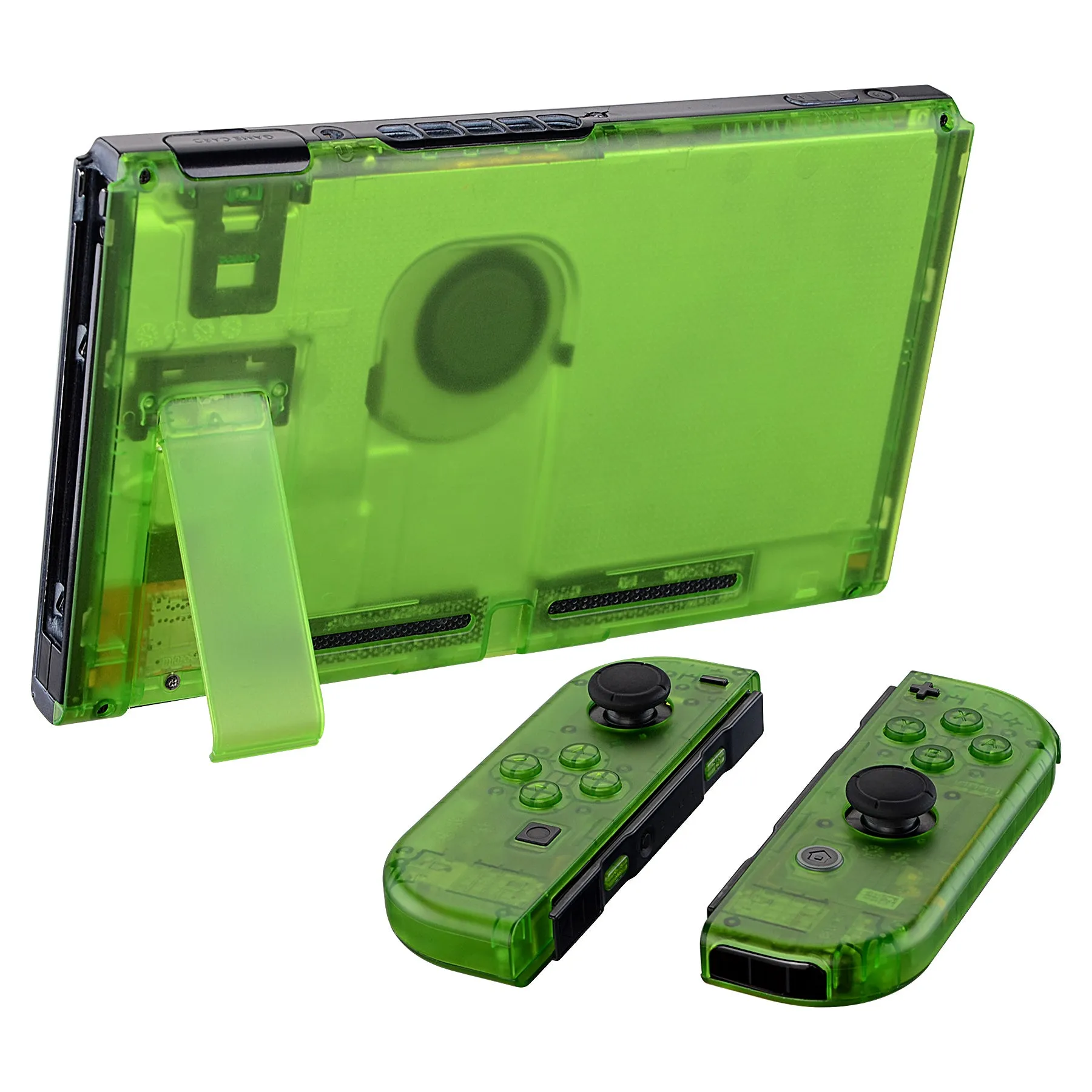 eXtremeRate Transparent Clear Green Back Plate for NS Switch Console, NS Joycon Handheld Controller Housing with Full Set Buttons, DIY Replacement Shell for NS Switch - QM503