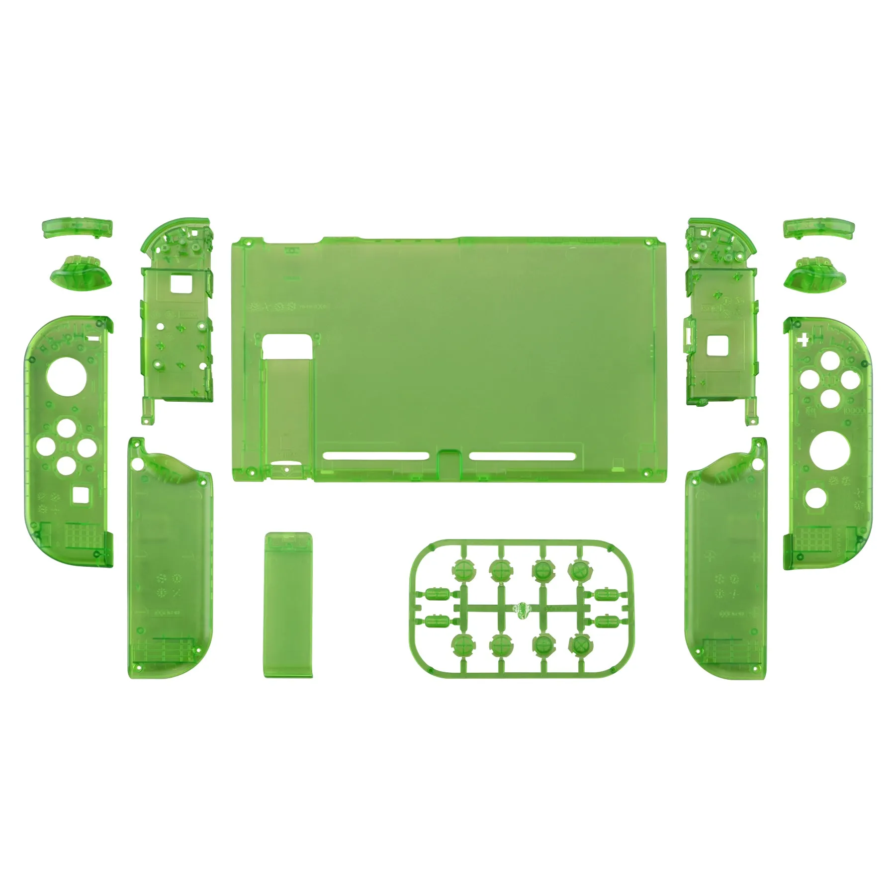 eXtremeRate Transparent Clear Green Back Plate for NS Switch Console, NS Joycon Handheld Controller Housing with Full Set Buttons, DIY Replacement Shell for NS Switch - QM503