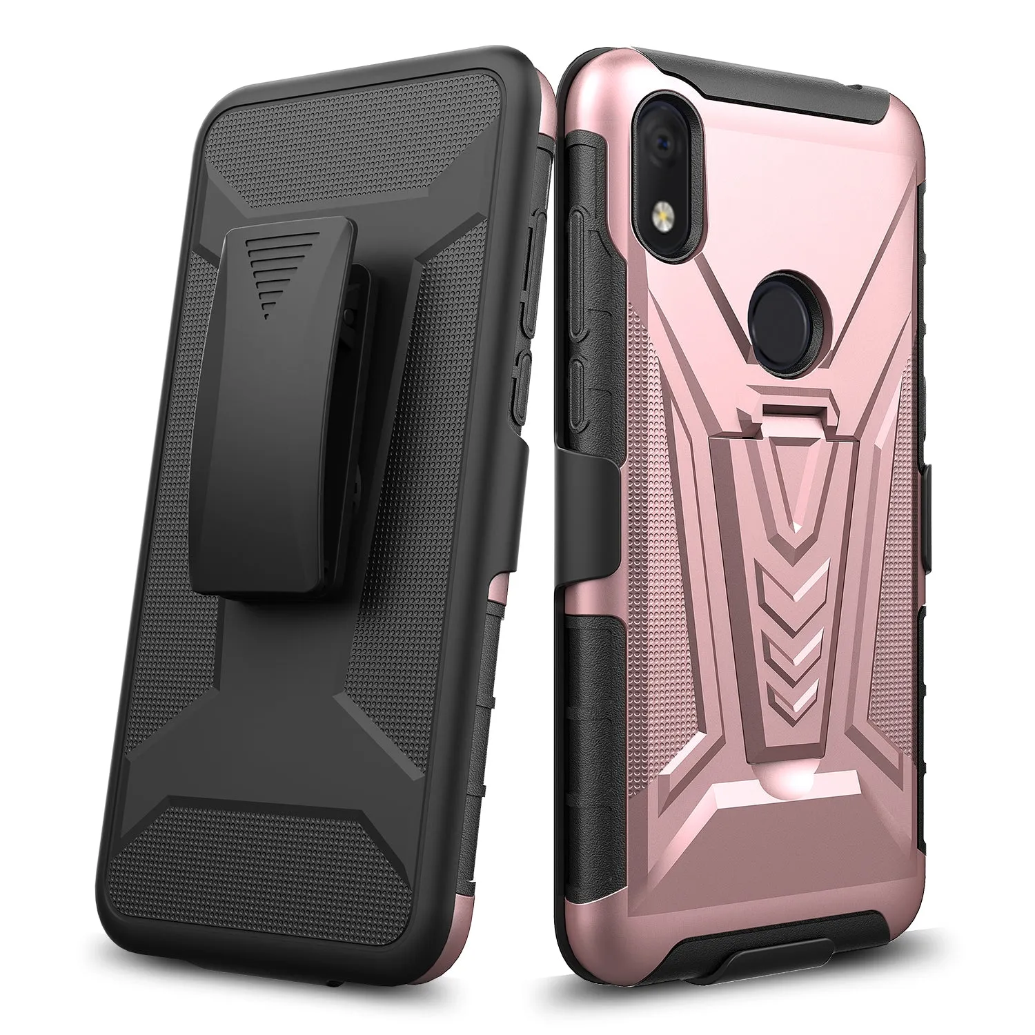 For Alcatel Jitterbug Smart3 Case ,Lively Smart Case with Tempered Glass Screen Protector Heavy Duty Protective Phone Case,Built-in Kickstand Rugged Shockproof Protective Phone Case - Rose Gold