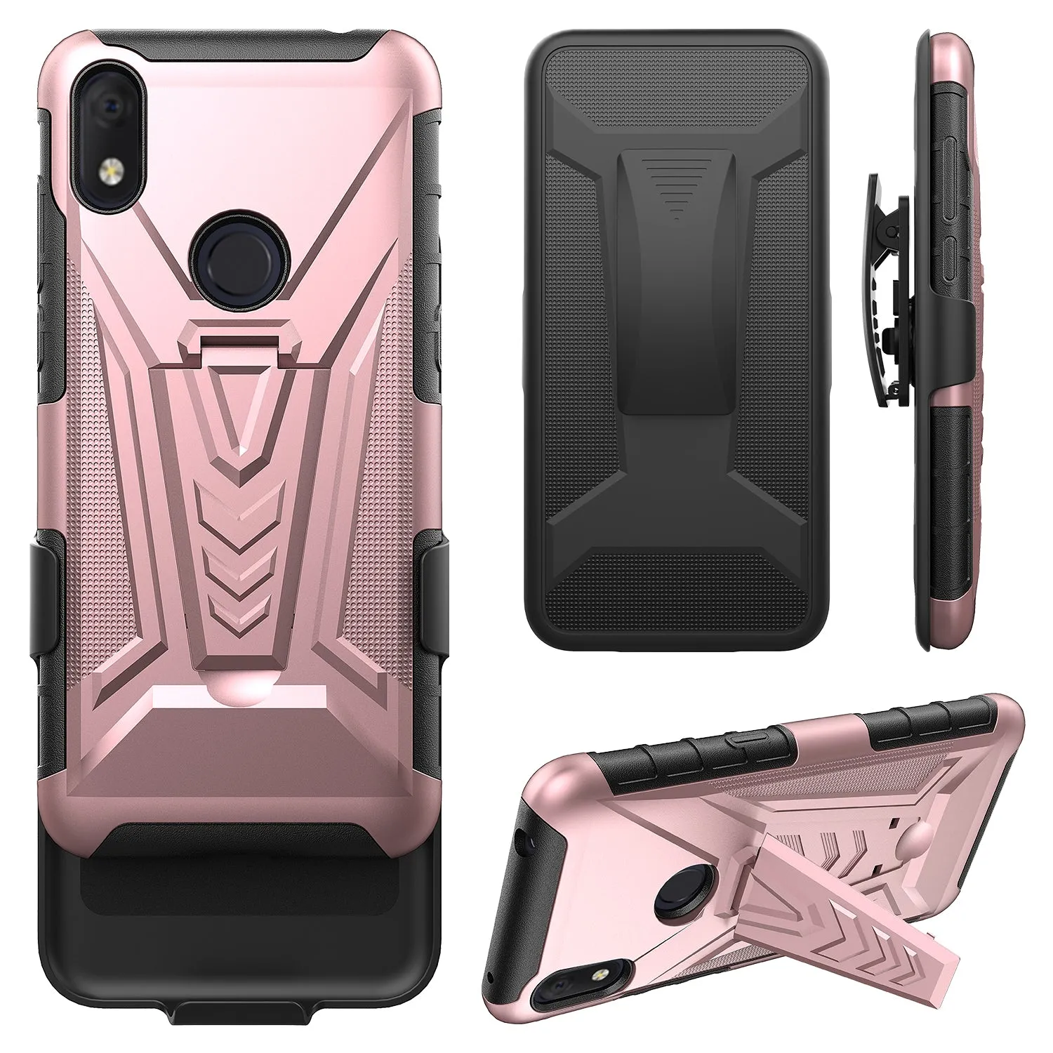 For Alcatel Jitterbug Smart3 Case ,Lively Smart Case with Tempered Glass Screen Protector Heavy Duty Protective Phone Case,Built-in Kickstand Rugged Shockproof Protective Phone Case - Rose Gold