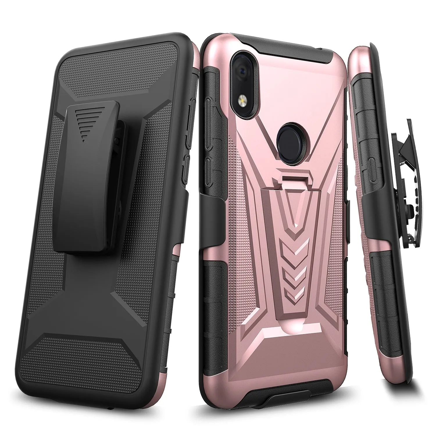 For Alcatel Jitterbug Smart3 Case ,Lively Smart Case with Tempered Glass Screen Protector Heavy Duty Protective Phone Case,Built-in Kickstand Rugged Shockproof Protective Phone Case - Rose Gold