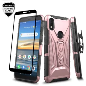 For Alcatel Jitterbug Smart3 Case ,Lively Smart Case with Tempered Glass Screen Protector Heavy Duty Protective Phone Case,Built-in Kickstand Rugged Shockproof Protective Phone Case - Rose Gold