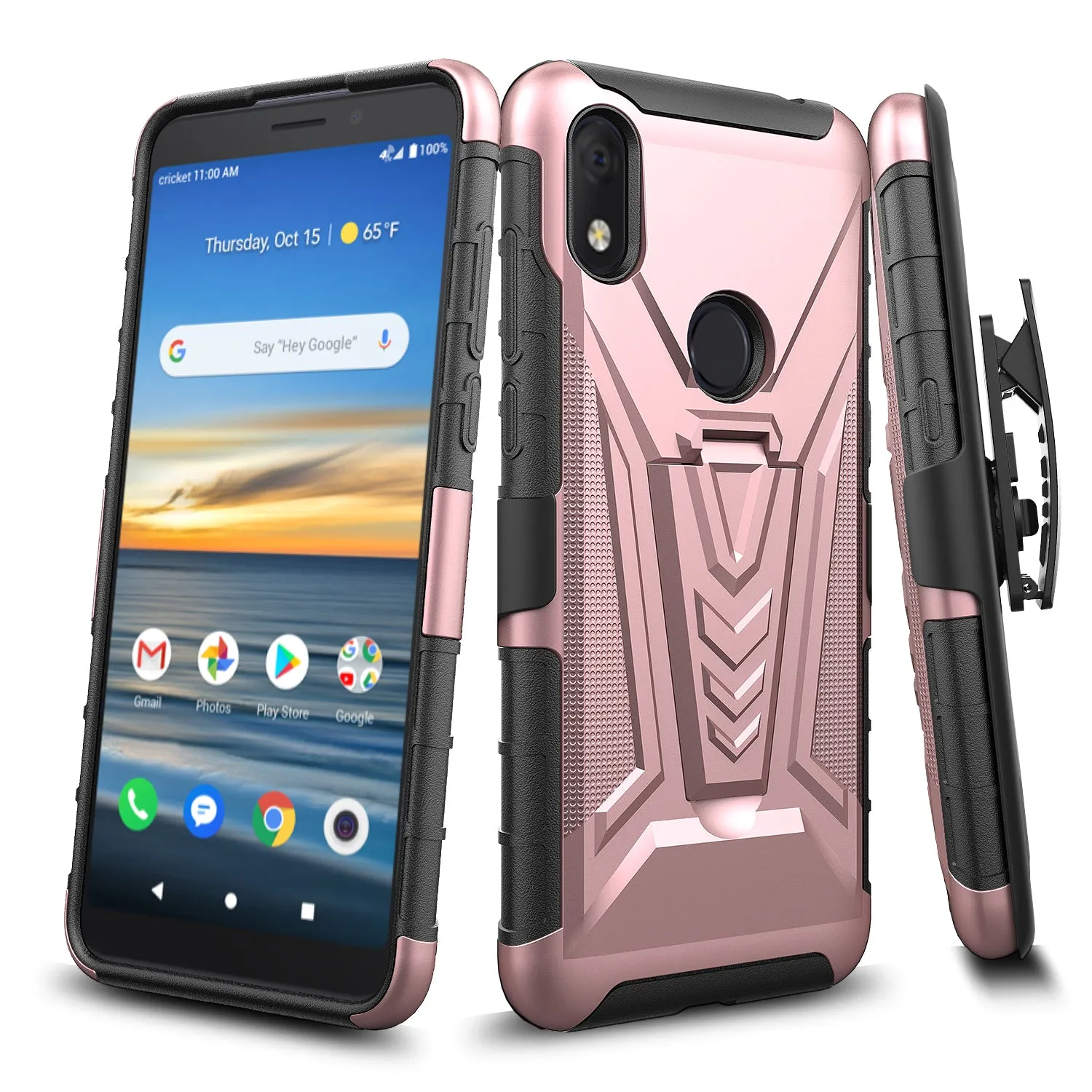 For Alcatel Jitterbug Smart3 Case ,Lively Smart Case with Tempered Glass Screen Protector Heavy Duty Protective Phone Case,Built-in Kickstand Rugged Shockproof Protective Phone Case - Rose Gold