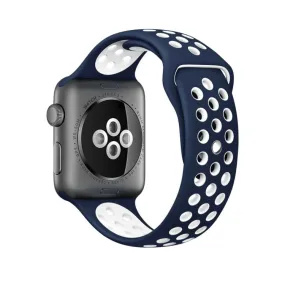 For Apple Watch Ultra 49mm&Watch Ultra 2 49mm / Series 10 46mm / 9&8&7 45mm / SE 3&SE 2&6&SE&5&4 44mm / 3&2&1 42mm Fashionable Classical Silicone Sport Watch Band(Dark Blue White)