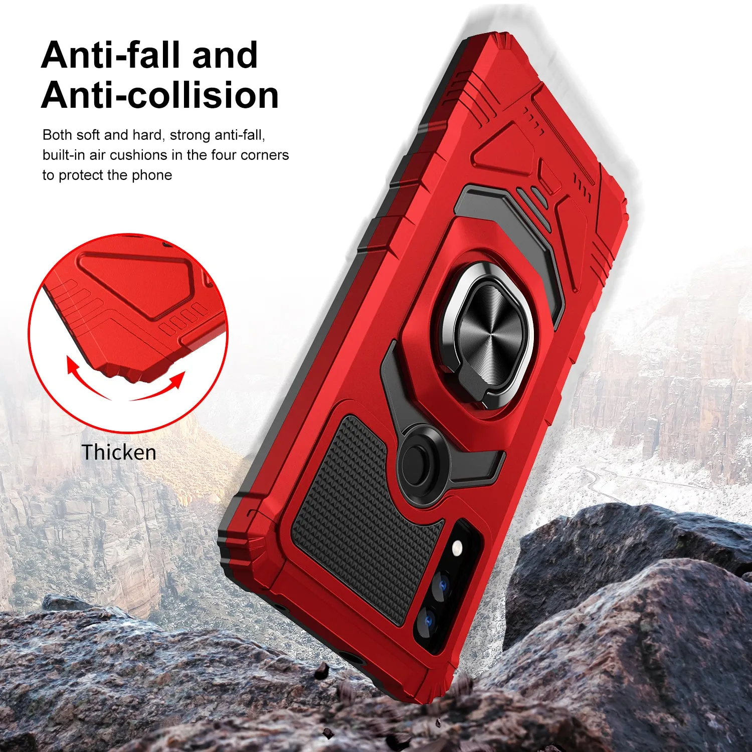 For AT&T Maestro 3 Case [Military Grade] Ring Car Mount Kickstand w/[Tempered Glass] Hybrid Hard PC Soft TPU Shockproof Protective Case - Red