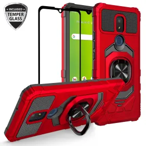 For Cricket Icon 3 (3rd Version) | At&t Motivate 2 (2nd) | Cricket Splendor Case with Tempered Glass Screen Protector Hybrid Ring Shockproof Hard Case Phone Cover - Red