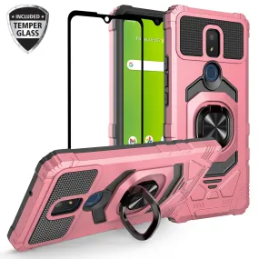 For Cricket Icon 3 (3rd Version) | At&t Motivate 2 (2nd) | Cricket Splendor Case with Tempered Glass Screen Protector Hybrid Ring Shockproof Hard Case Phone Cover - Rose Gold